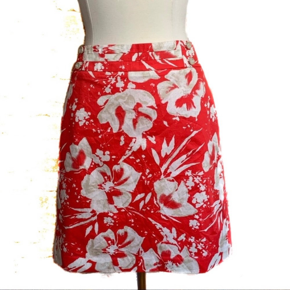 LOFT Skirt Red Tropical Size 12 Floral Pencil